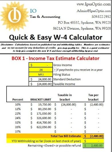 turbo tax w 4 calculator